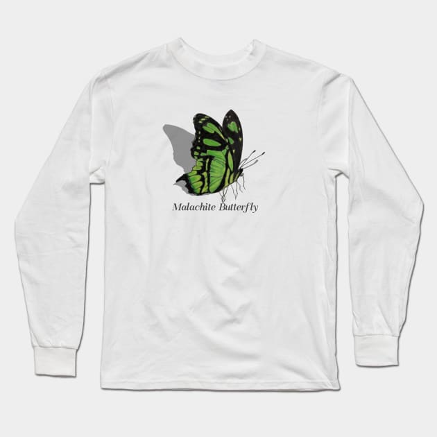 Malachite Butterfly Labeled Long Sleeve T-Shirt by ArtAndBliss